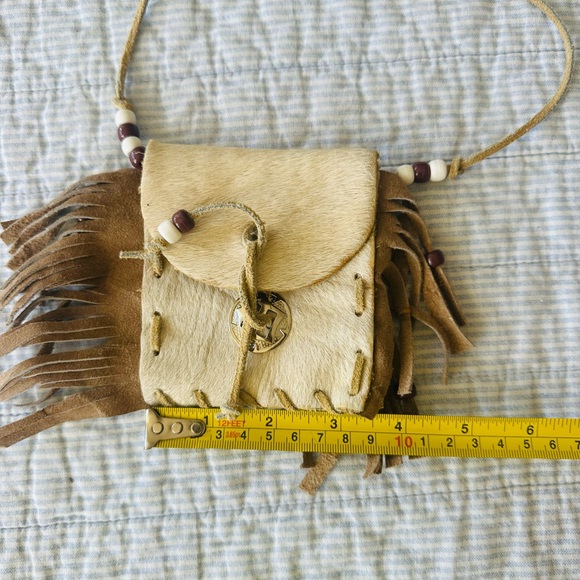 Hand Made Native American Coin Suede Leather Fringed Coin Purse Wallet - Picture 4 of 5